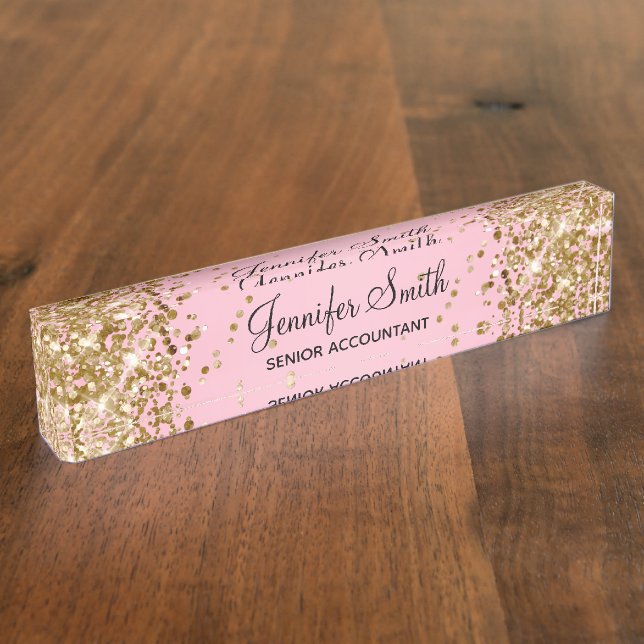 Gold Glitter Light Pink Gradient Nameplate (Side)