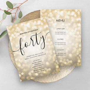Gold Glitter Lights 40th Birthday Menu Program