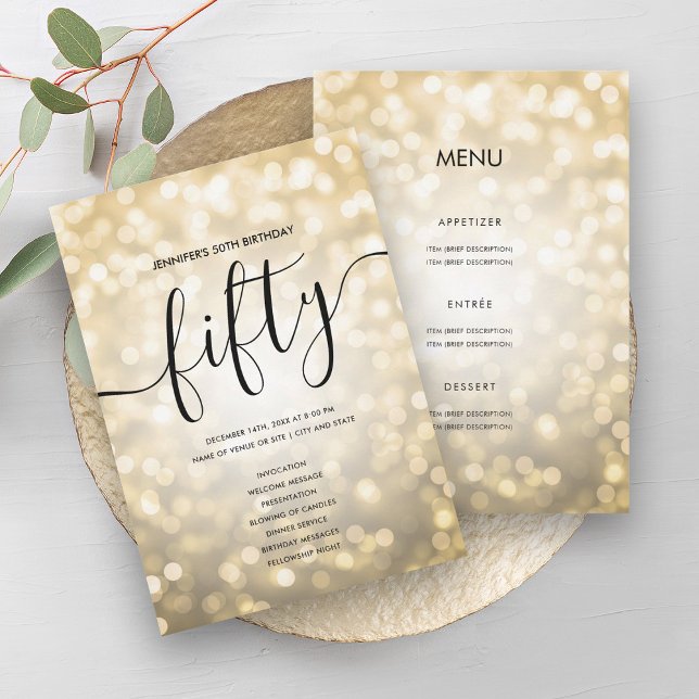 Gold Glitter Lights 50th Birthday Menu Program (Gold Glitter Lights 50th Birthday Menu Program)