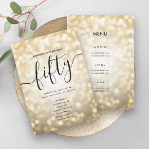 Gold Glitter Lights 50th Birthday Menu Program
