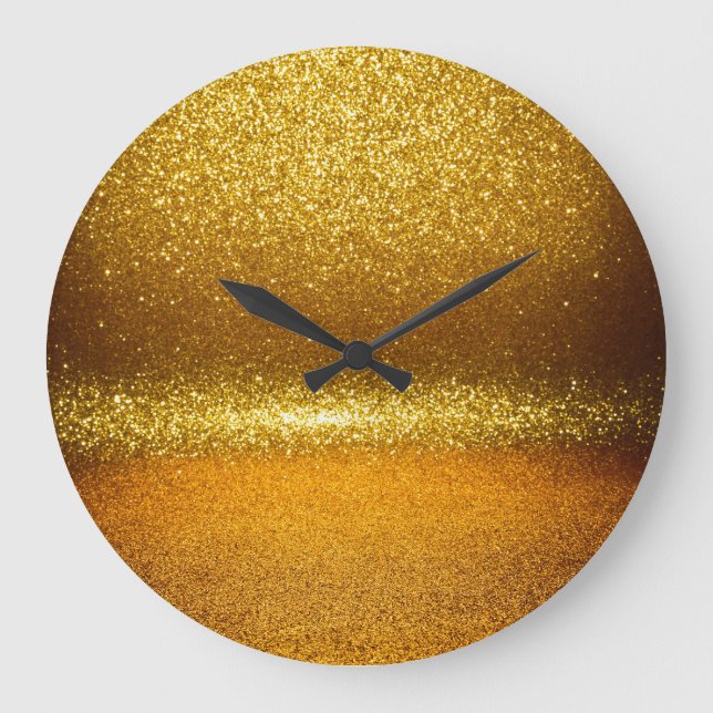 Gold glitter lights, vintage Christmas texture. Large Clock (Front)
