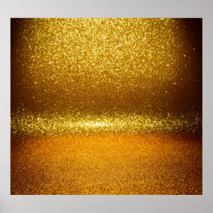 Gold glitter lights, vintage Christmas texture. Poster