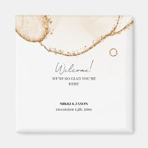 Gold Glitter Line Modern Minimal Wedding Welcome  Magnet