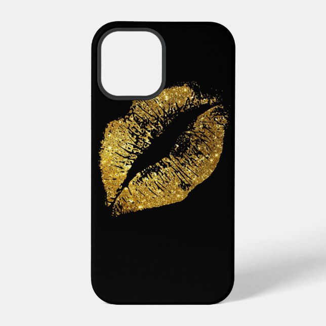 Gold Glitter Lips #2 iPhone Case (Back)