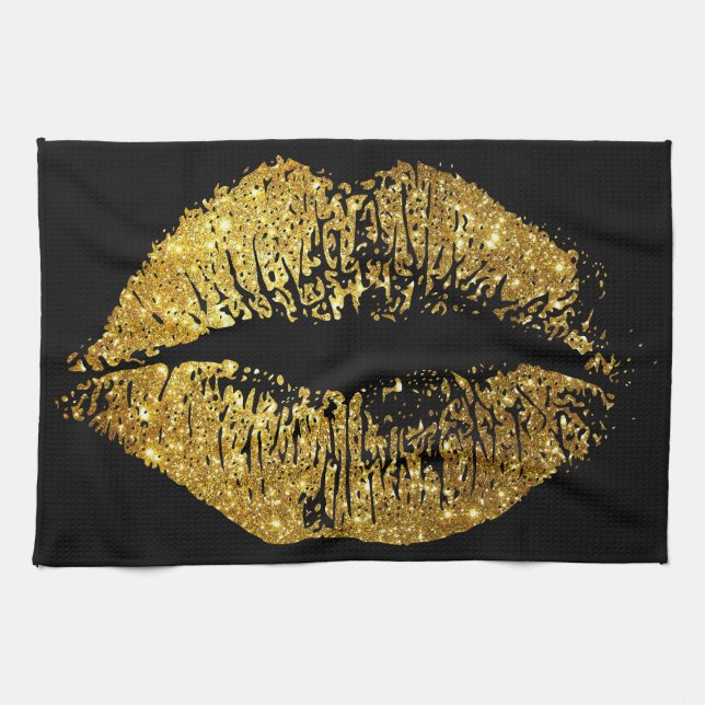 Gold Glitter Lips #2 Kitchen Towel (Horizontal)