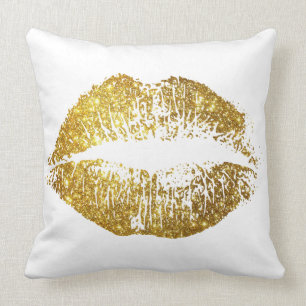 Gold Glitter Lips #2 Throw Pillow
