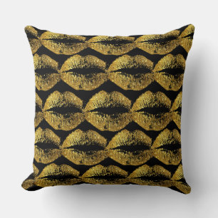 Gold Glitter Lips #2 Throw Pillow