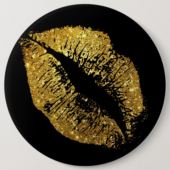 Gold Glitter Lips 6 Inch Round Button (Front)