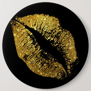 Gold Glitter Lips 6 Inch Round Button