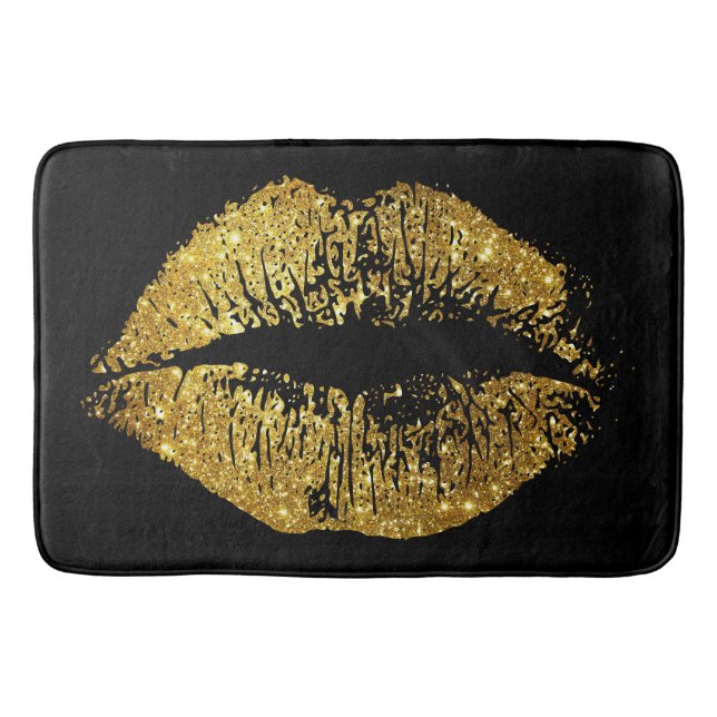 Gold Glitter Lips Bath Mat (Front)