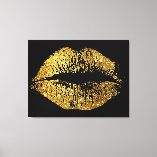Gold Glitter Lips Canvas Print (Front)