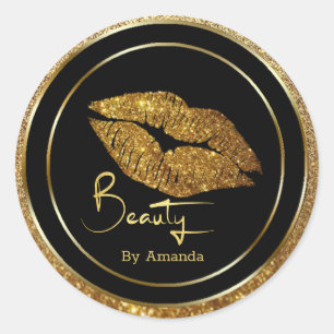 gold glitter lips  classic round sticker
