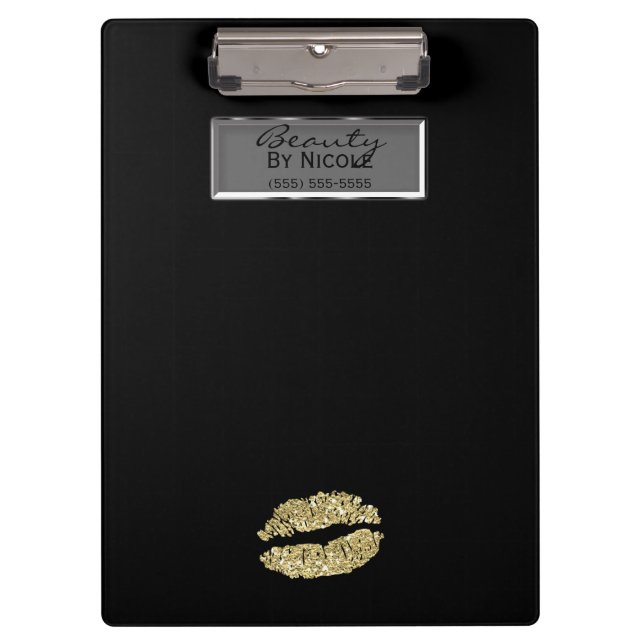 Gold Glitter Lips Elegant Chic Glam Personalized Clipboard (Front)