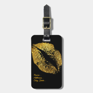 Gold Glitter Lips Luggage Tag