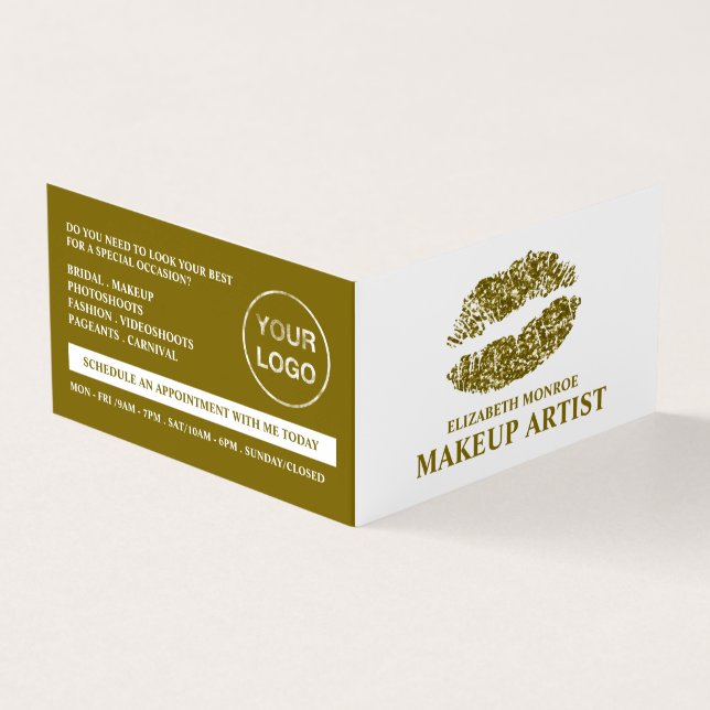 Gold Glitter Lips, Makeup Artist, Loyalty Card, Business Card (Outside)