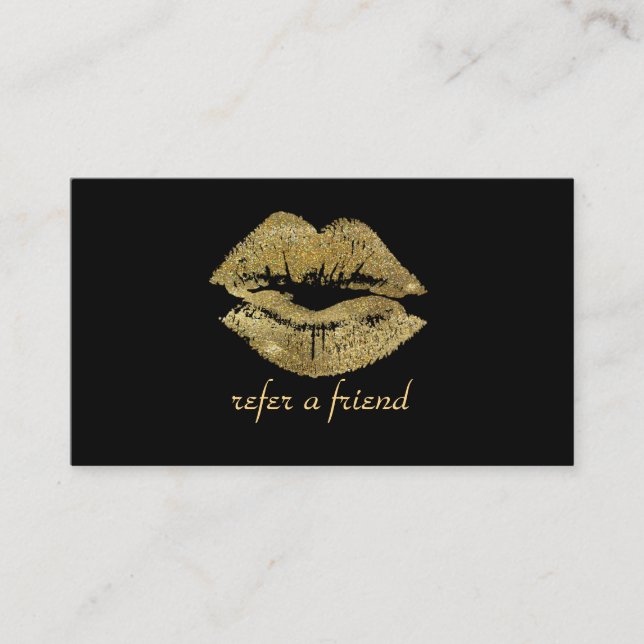 Gold Glitter Lips Makeup Artist Referral Card (Front)