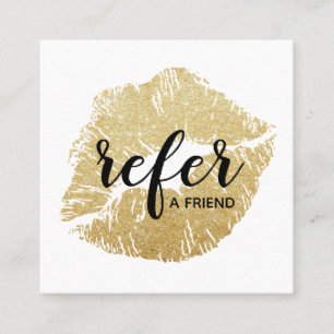 Gold Glitter Lips Refer a Friend Referral Card