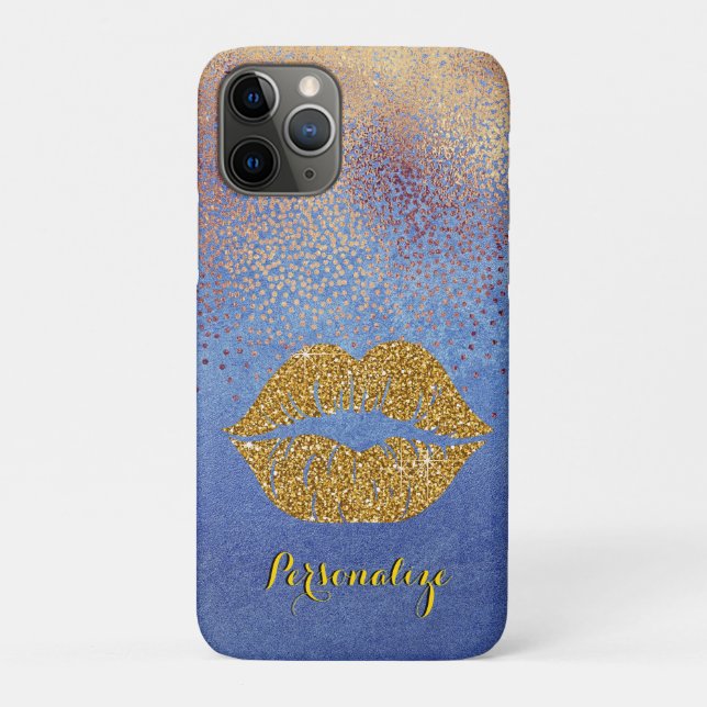 Gold Glitter Lips Sparkle Glam Personalized Case-Mate iPhone Case (Back)