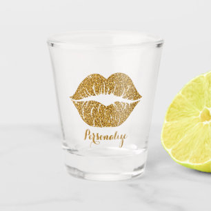 Gold Glitter Lips Sparkle Glam Personalized Shot Glass