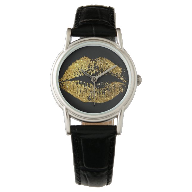 Gold Glitter Lips Watch (Front)
