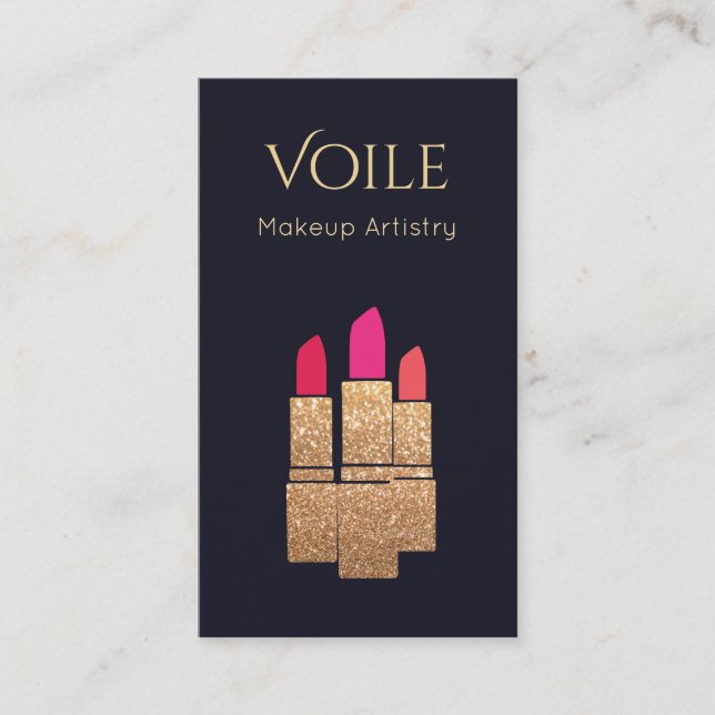 Gold Glitter Lipstick Makeup Artist Beauty Salon Business Card (Front)
