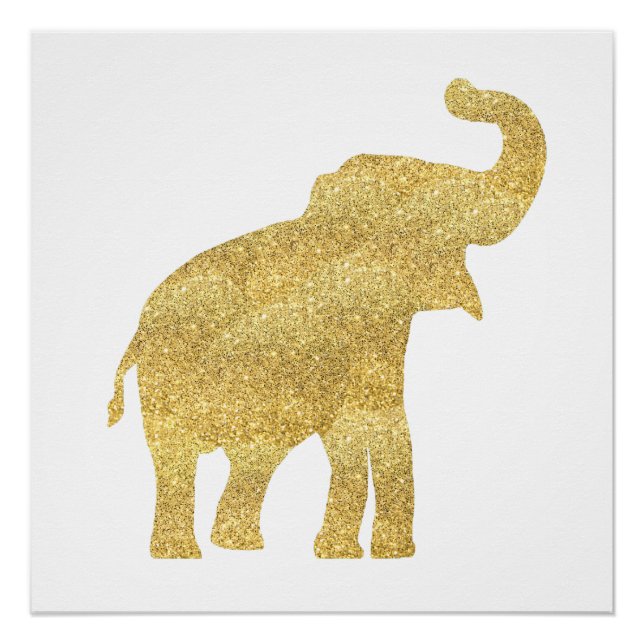gold glitter look baby elephant poster (Front)
