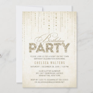 Gold Glitter Look Birthday Party Invitation
