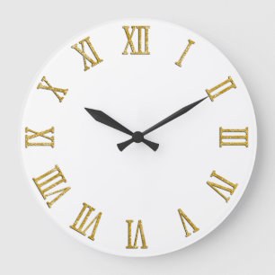 Gold Glitter Look Bold Roman Numerals Large Clock