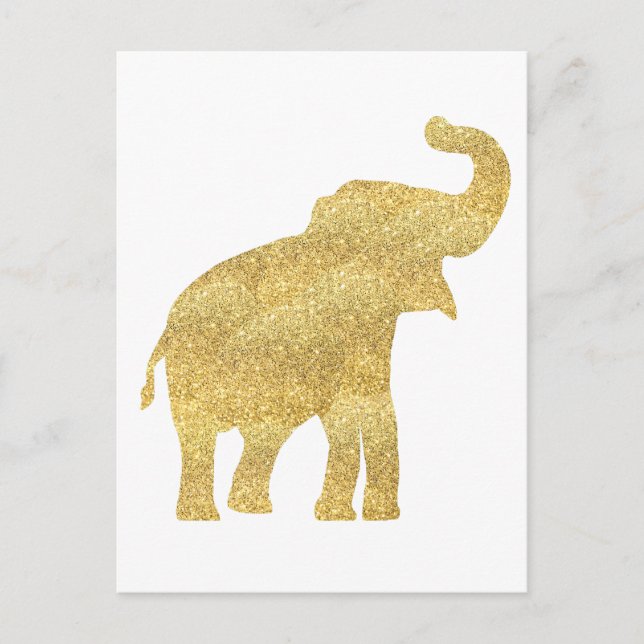 gold glitter look cute baby elephant postcard (Front)