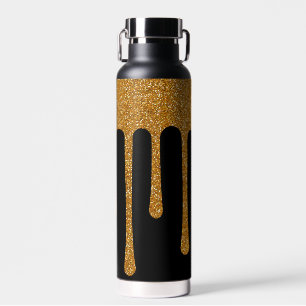 Gold Glitter Look Dripping Drips Water Bottle