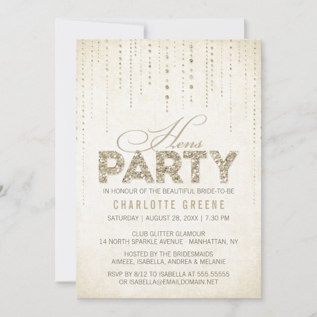 Gold Glitter Look Hens Party Invitation (Front)
