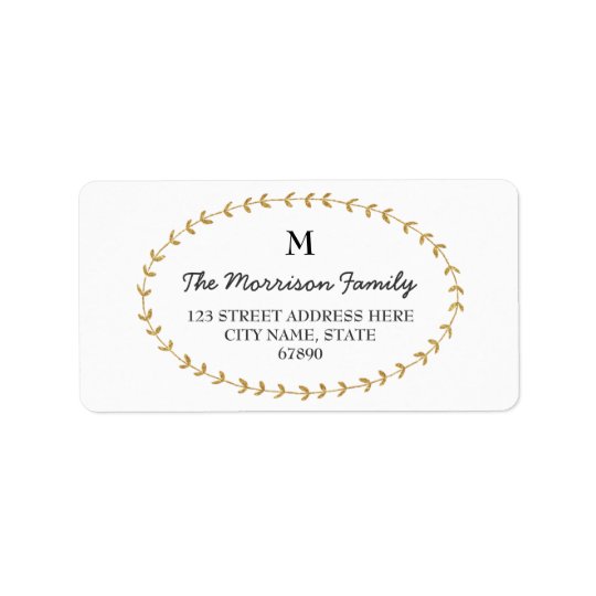 Gold Glitter Look Laurel Monogram Address Labels