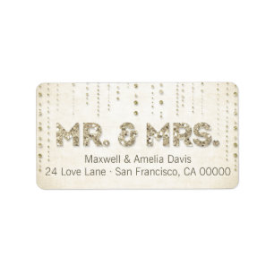 Gold Glitter Look Mr. & Mrs. Labels