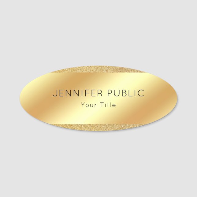Gold Glitter Look Personalized Elegant Oval Name Tag (Front)