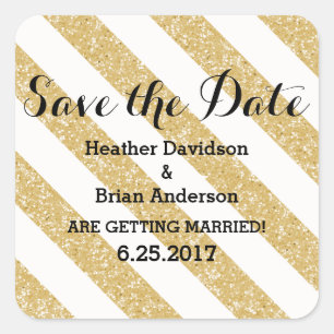 Gold Glitter Look Stripes Save the Date Stickers