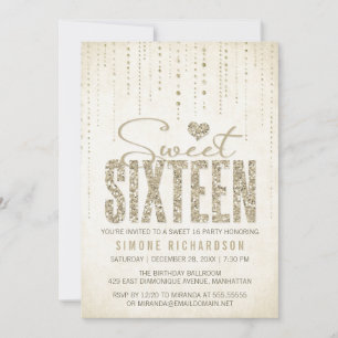 Gold Glitter Look Sweet 16 (Sixteen) Party Invitation