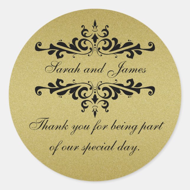 Gold Glitter Look Wedding Favour Thank You Label (Front)