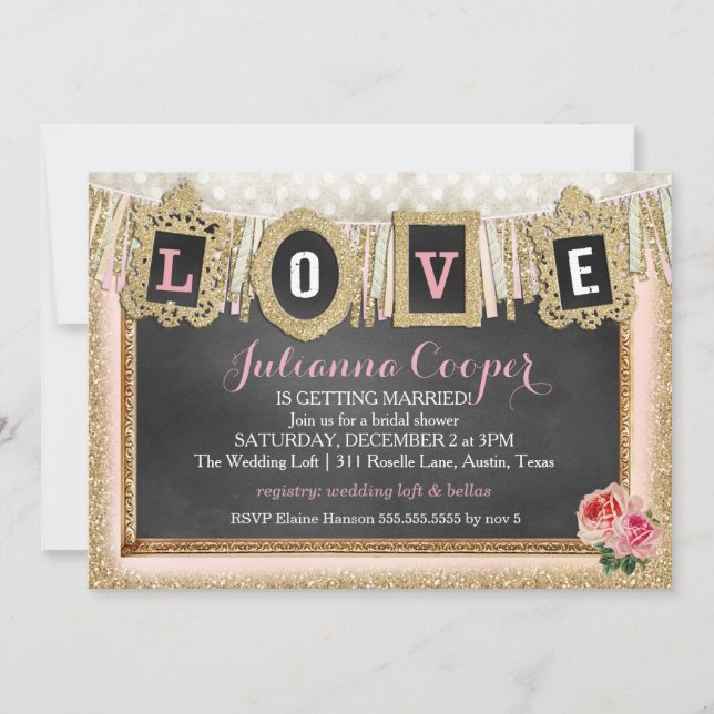 Gold Glitter Love Banner Bridal Shower Invitation (Front)