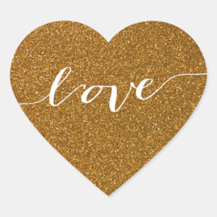 Gold Glitter Love Heart Wedding Favour Heart Sticker