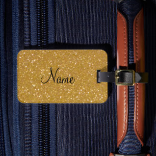 Gold glitter luggage tag with faux shiny glimmers