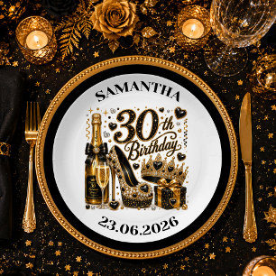 Gold Glitter Luxe 30th Birthday Party Paper Plates