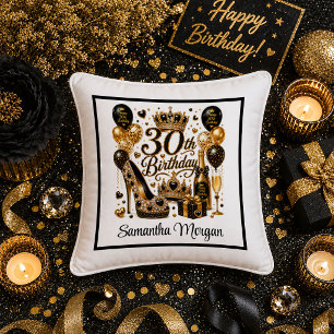 Gold Glitter Luxe 30th Birthday Party Pillow