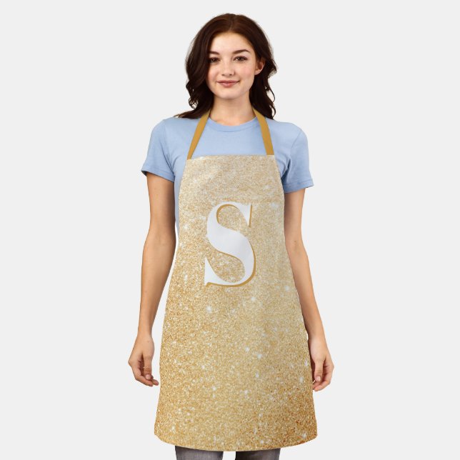 Gold Glitter Luxury Personalized Monogram Apron (Worn)
