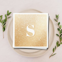 Gold Glitter Luxury Personalized Monogram Napkins