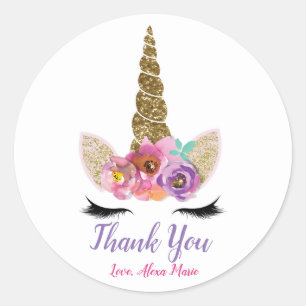 Gold Glitter Magical Unicorn Horn Birthday Party Classic Round Sticker