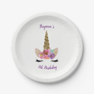 Gold Glitter Magical Unicorn Horn Birthday Party Paper Plate