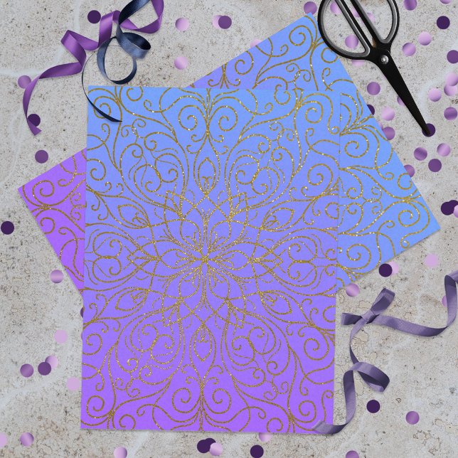 Gold Glitter Mandala On Purple To Blue Gradient Tissue Paper (Creator Uploaded)