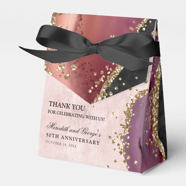 Gold Glitter Marble Agate 50th Anniversary Favor Box (Front Side)