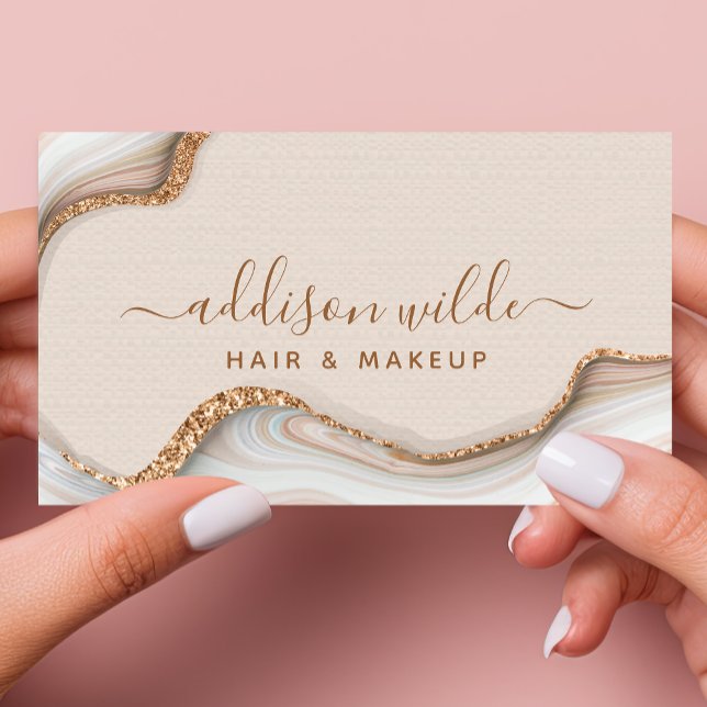 Gold Glitter Marble Agate Modern Chic QR Code Business Card (Creator Uploaded)