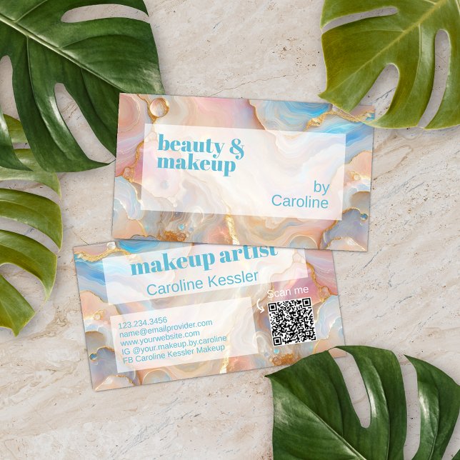 Gold Glitter Marble Art Pattern Scannable QR Code Business Card (Creator Uploaded)